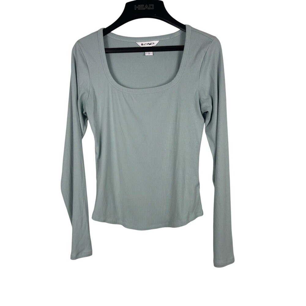 Athleta Ribbed Square Neck Top Womens S Light Green Modal Stretch Long Sleeve